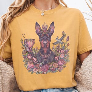 Mystic Doberman Shirt,Gothic Dog Lover Tee,Floral Dark Royal Dog Shirt,Comfort Colors Black Shirt,Occult Dog Graphic Shirt,Dark Academia Tee