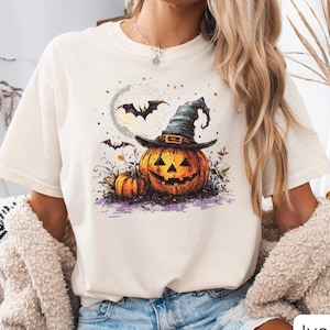 Shirt Halloween pompoen, T-shirt heksenhoed Jack O Lantern, T-shirt Spooky Fall, T-shirt schattig Halloween-graphic, trendy shirt oktober, top Ghost Season