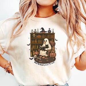 Born To Read Shirt,Bookish Halloween Tee,Ghost Reading Shirt,Cute Spooky Book Shirt,Forced To Work Tee,Halloween Book Lover Shirt