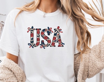 USA Floral Shirt,Patriotic Shirt for Women,4th of July Shirt,American Flag Shirt,Comfort Colors Shirt,Americana Shirt,Gift for Her