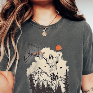 Jesus Basketball Shirt,Funny Religious Shirt,Slam Dunk Jesus Tee,Christian Meme Shirt,Mountain Jesus T Shirt
