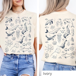Shirt oceaankrabbel, shirt kust, shirt schattig zeedier, shirt dolfijnoctopus walvis, shirt met print op voor- en achterkant, shirt met comfortkleuren