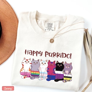 Happy Purride Shirt,LGBTQ Cat Shirt,Comfort Colors Pride Tee,Rainbow Cat Shirt,Funny Pride Shirt,Inclusive Pride ShirT