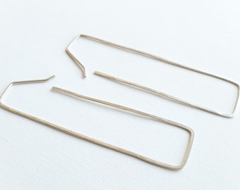 Minimalist, hammered silver wire geometric earrings