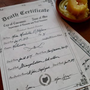 Certidão de óbito estilo vintage antigo e assustador de Halloween