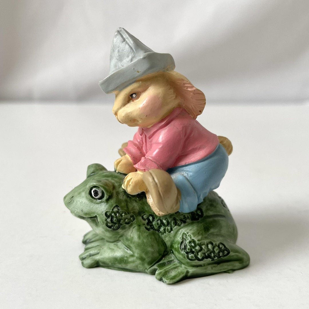 Willitts Designs Rabbit Wearing Paper Hat Riding on Frog Toad Figurine ...