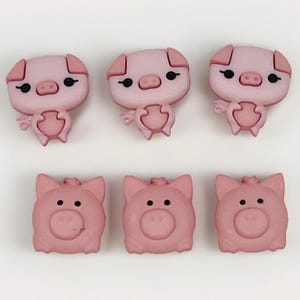 Pink Pig Buttons by Dress It Up 6 pc Craft Embellishment | Farm Animal | Plastic, Shank Backs