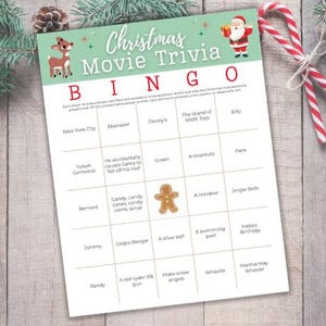 Printable Christmas Movie Trivia Bingo Game - Festive Holiday Party Fun Family & Adult Xmas Icebreaker Christmas Quiz for Game Night Parties