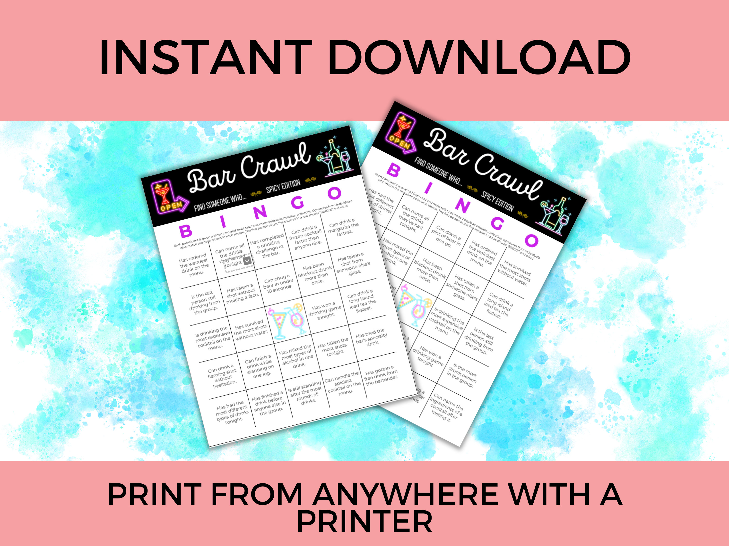 Competitive Bar Crawl Bingo Game - Fun Adult Night Party Game for Teams ...