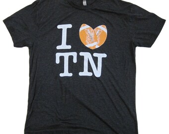 I Love / Heart TN , Tennessee t shirt with footballs