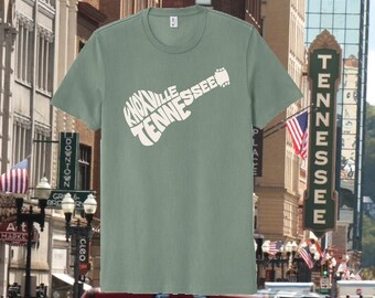Knoxville, Tennessee Guitar t-shirt; soft, tri-blend screen printed tee