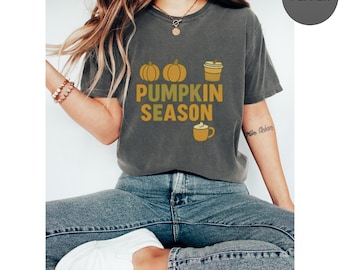 Pumpkin Season Comfort Colors Shirt – grafische T-shirt herfst, gezellig herfst T-shirt, Pumpkin Spice Latte top, retro herfstoutfit, cadeau voor haar