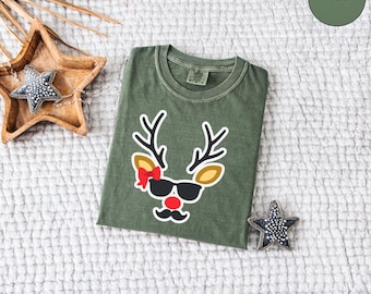 Grappig rendierkerstshirt, lelijke kersttrui partij T-shirt, schattig hipster rendiershirt, dames vakantie grafisch T-shirt