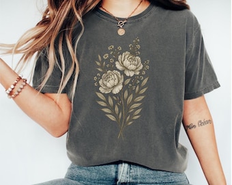 Maglietta vintage con grafica botanica, T-shirt Comfort Colors®, Maglietta con grafica floreale, Maglietta cottagecore, Maglietta vintage con fiori, Regalo per amanti dei fiori
