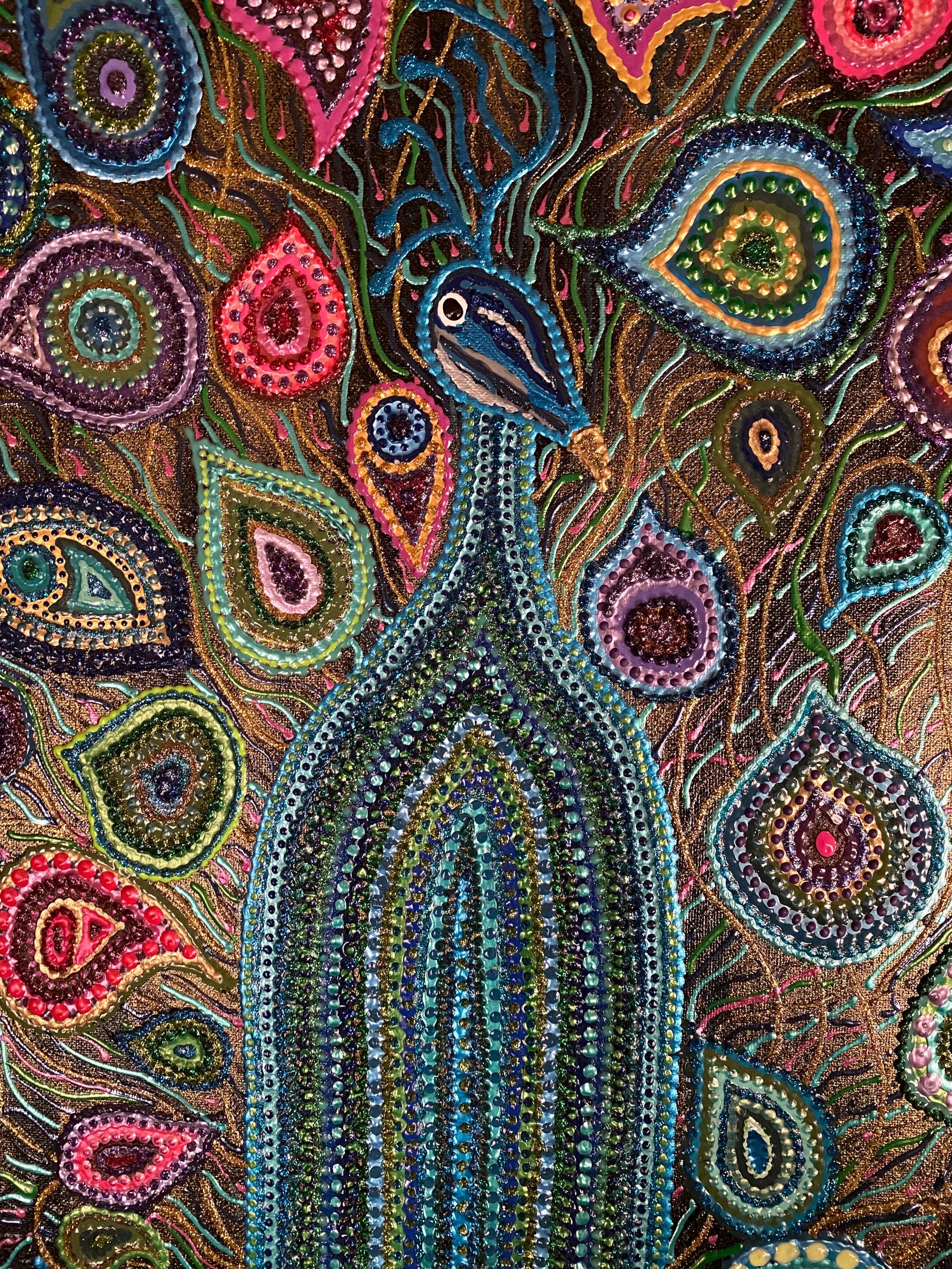 キャンバスに描いたアクリル画の孔雀 - Etsy 日本