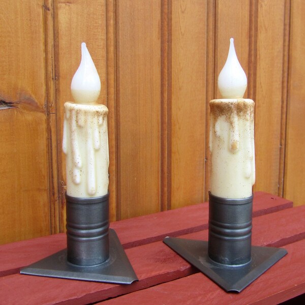 2 Crevice Candle Holder - Antique Finish - Includes 2 LED Battery Candles - Primitive - Farm House Primitive - Country - Reproduction