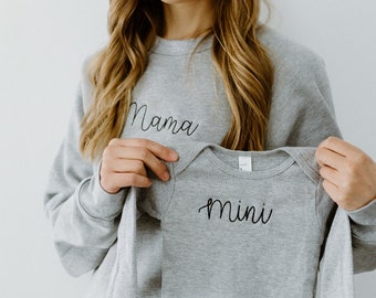 Mama/Mini Set - Bella + Canvas Athletic Heather Crewneck- American Apparel Onesie