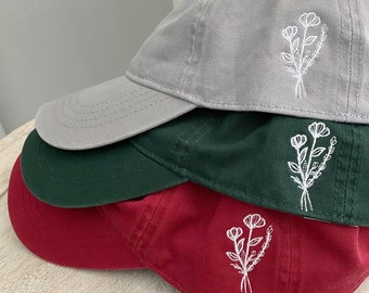 Dad Hat with side Floral Design - You choose hat color!