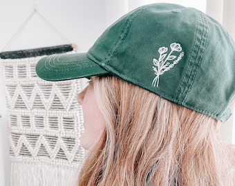 Dad Hat with side Floral Design - You choose hat color!