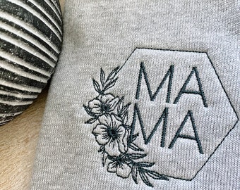 Mama Favorite Crewneck -Athletic Heather Grey Bella + Canvas Cozy Embroidered Sweater