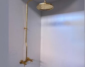 Vintage Brass Shower Fixture | Wall-Mounted Rainfall Shower Set | Antique Bathroom Hardware