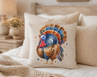 Watercolor Turkey Pillowcase, Thanksgiving Decor (7 Sizes)