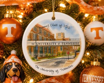 University of Tennessee campus watercolor Ornament | Ceramic round college keepsake