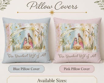 Watercolor Nativity Pillow Cover | Bethlehem Manger Scene, Christmas Gift (7 Sizes)