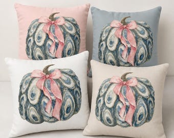 Watercolor Oyster Shell Pumpkin Pillow Cover | Coastal Fall Decor (7 Sizes)