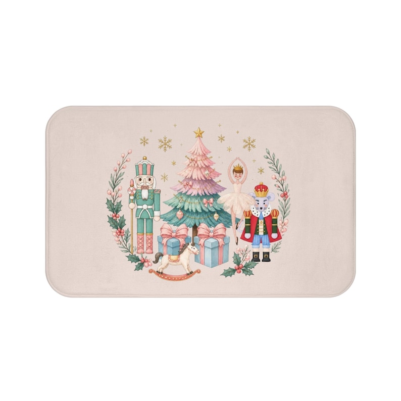 Whimsical Nutcracker Ballet Pink Bath Mat | Christmas Gift | Ballerina | 2 Sizes image 1
