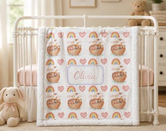 Noah's Ark Rainbows Baby Lovey Blanket | Personalized Name | Minky Soft Blanket