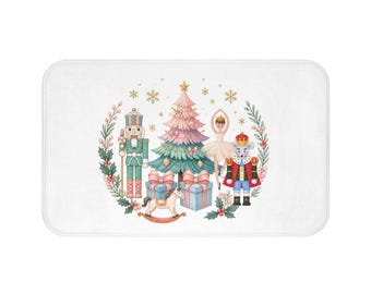 Whimsical Nutcracker Ballet White Bath Mat |  Christmas Gift | Ballerina | 2 Sizes