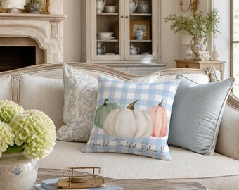 Watercolor Pumpkin Pillowcase | Gingham Fall Decor (Poly Twill)