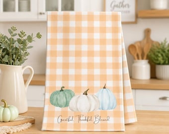 Grateful Thankful Blessed Pumpkins Tea Towel | Fall Kitchen Decor