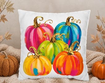 Whimsical Colorful Pumpkin Pillow Cover | Bright Autumn  Decor | 14-28 Inch Sizes