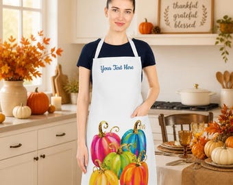 Personalized Whimsical Colorful Pumpkin Apron | Bright Fall Decor