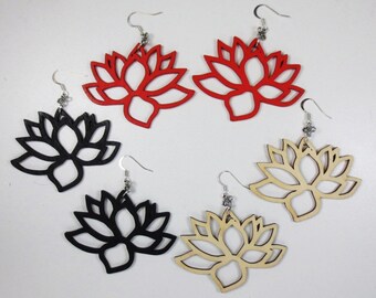 Water Lily Earrings - Filigree Wooden Earrings - Red, Black, or Natural