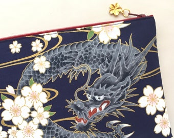 Ryūjin & Sakura Zipper Pouch 6”x9” -  Japanese Dragon and Sakura