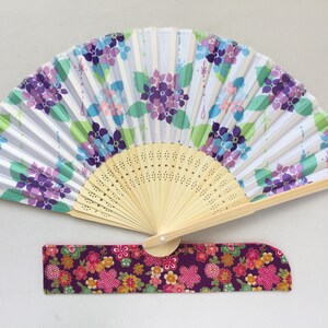 Folding Fan and Case Set - Hydrangea - Purple or Red Purple