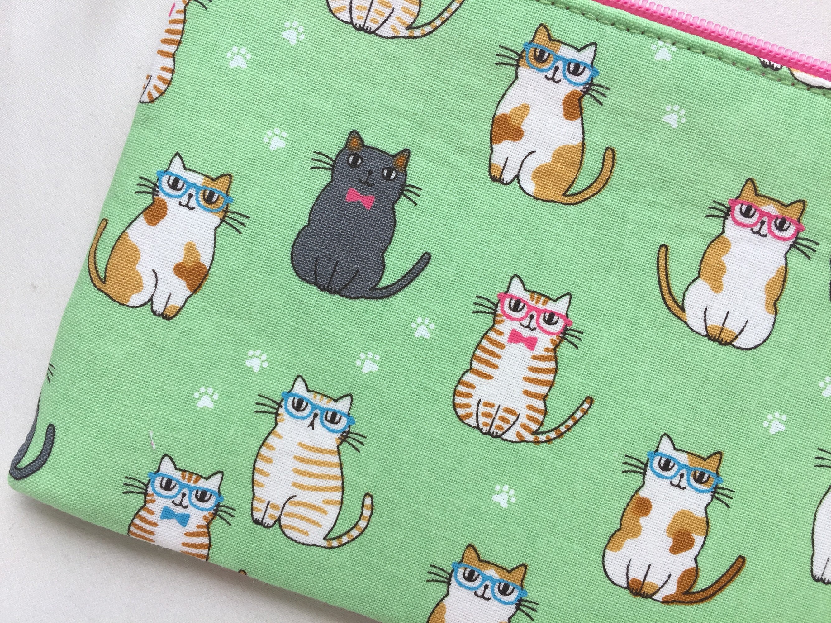 Cat Zipper Pouch / Pencil Case Cats With Eyeglasses and Bow Etsy