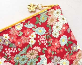 Sakurasou & Hinagiku Zipper Pouch / Coin Purse 3.5”x5” or Pencil Case 4”x8”- Japanese Primrose and Daisy on Red