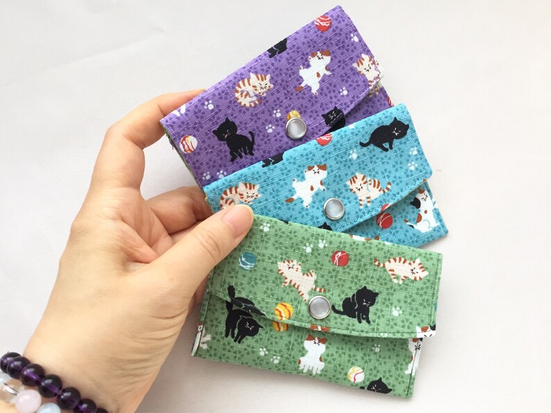 Business Card Case/ Gift Card Holder/ Mini Coin Purse Kawaii Neko Sky Blue, Green, or Purple image 2