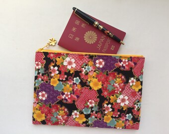 Kimono Zipper Pouch / 6”x9” Cosmetic Purse - Sakura and Ume Kimono Zipper Pouch / 6”x9” Cosmetic Purse - Sakura and Ume