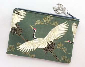 Crane Zipper Pouch / Coin Purse or Cosmetic Purse - The Red-Crowned Cranes Flaying Over A Pine Grove