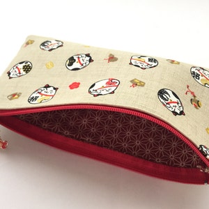 Maneki Neko Zipper Pouch /Coin Purse or Pencil Case Japanese Lucky Cat image 10