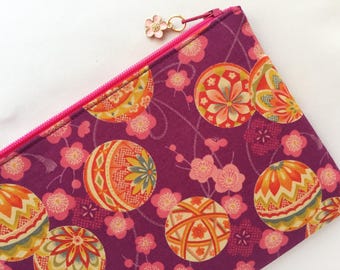 Temari & Ume Zipper Pouch / Cosmetic Pouch