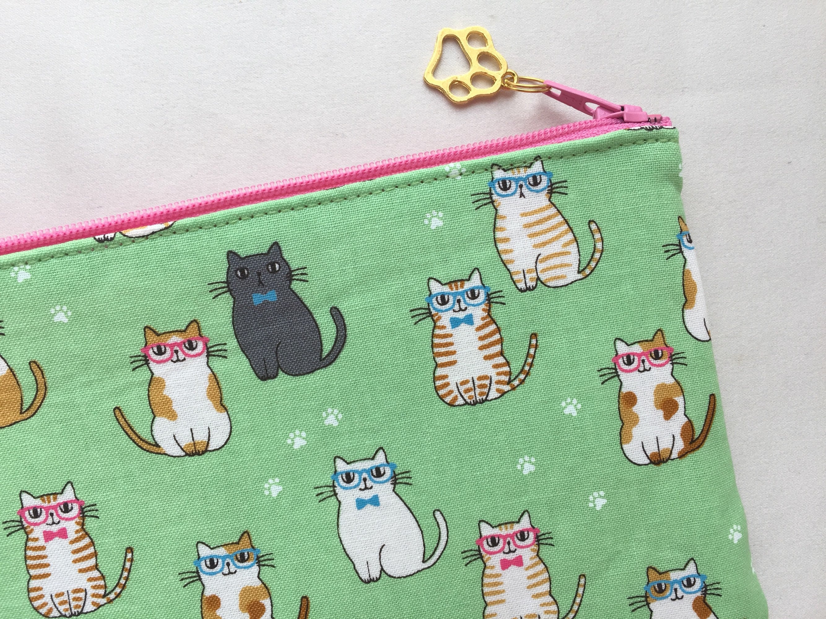 Cat Zipper Pouch / Pencil Case Cats With Eyeglasses and Bow Etsy