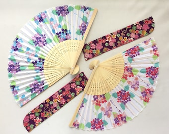 Folding Fan and Case Set - Hydrangea - Purple or Red
