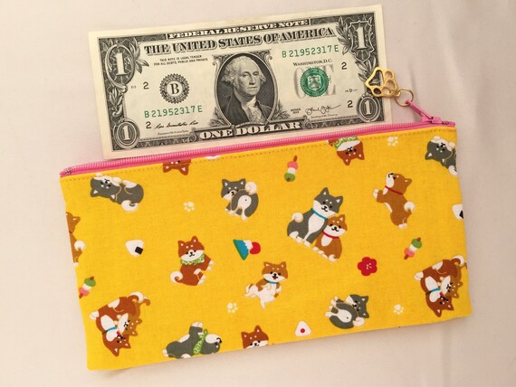 Shiba Inu Zipper Pouch Coin Purse Or Pencil Case Yellow