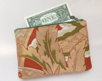 RG OD ポーチセット Upcycled Vintage Obi Clutch Bag / 6”x9” Zipper Pouch - Gold